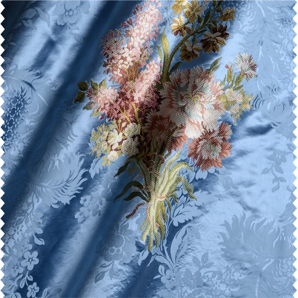 Tissu panneau brodé sur fond satiné