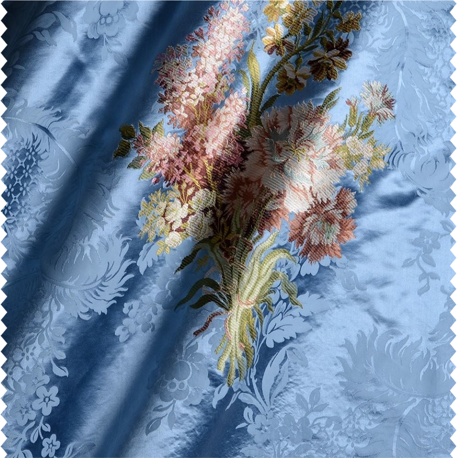Tissu panneau brodé sur fond satiné