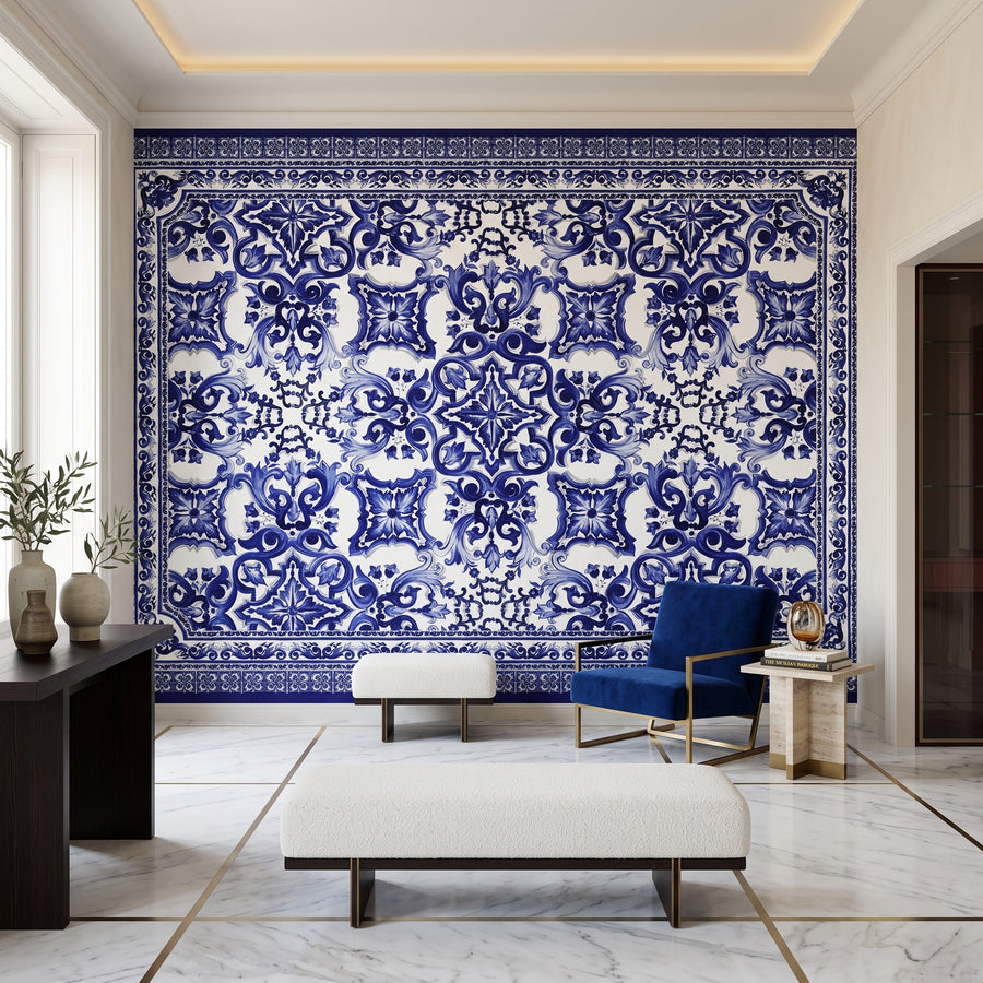 Papier peint panoramique Dolce Gabanna motifs bleus