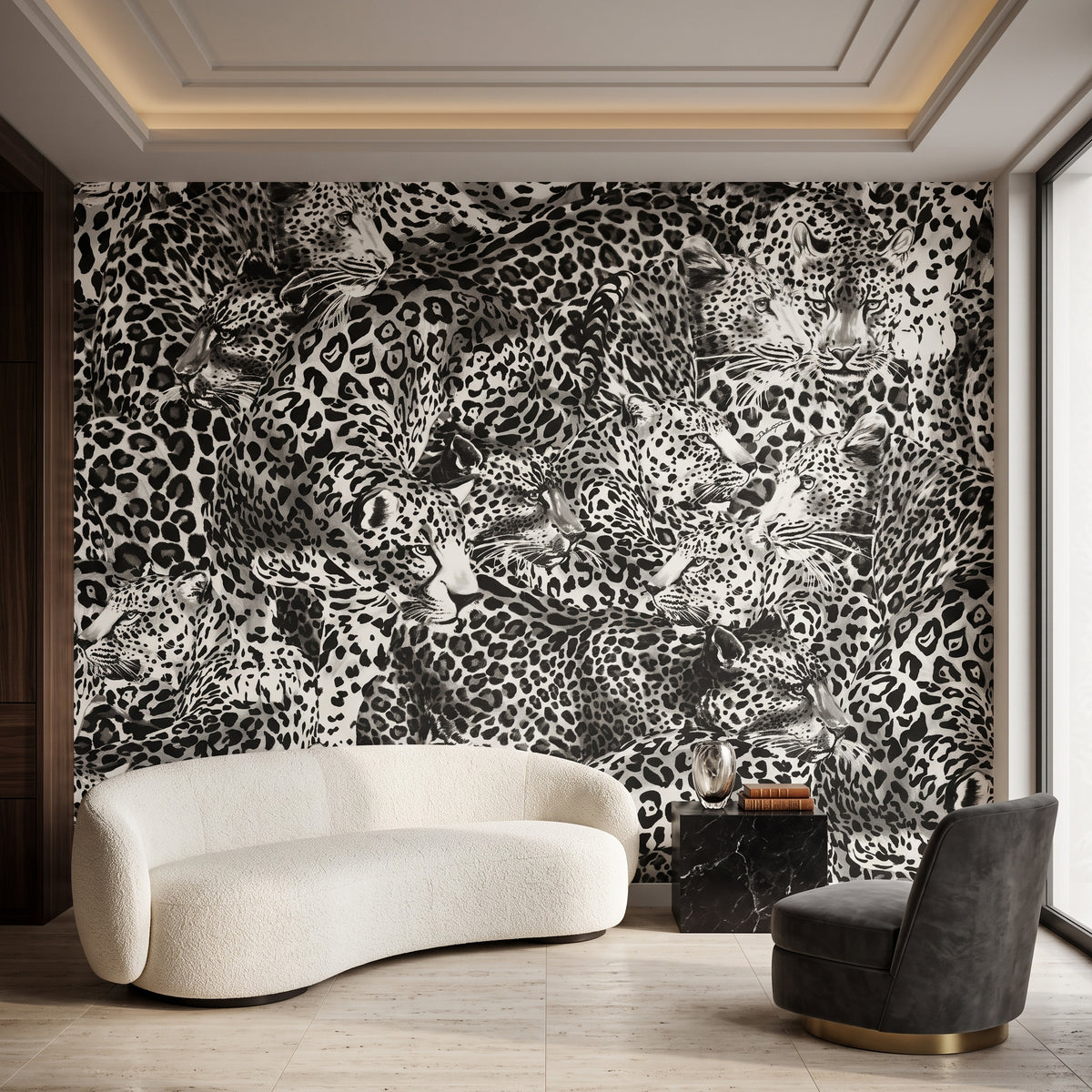 Papier peint Dolce Gabbana motif léopard noir et blanc