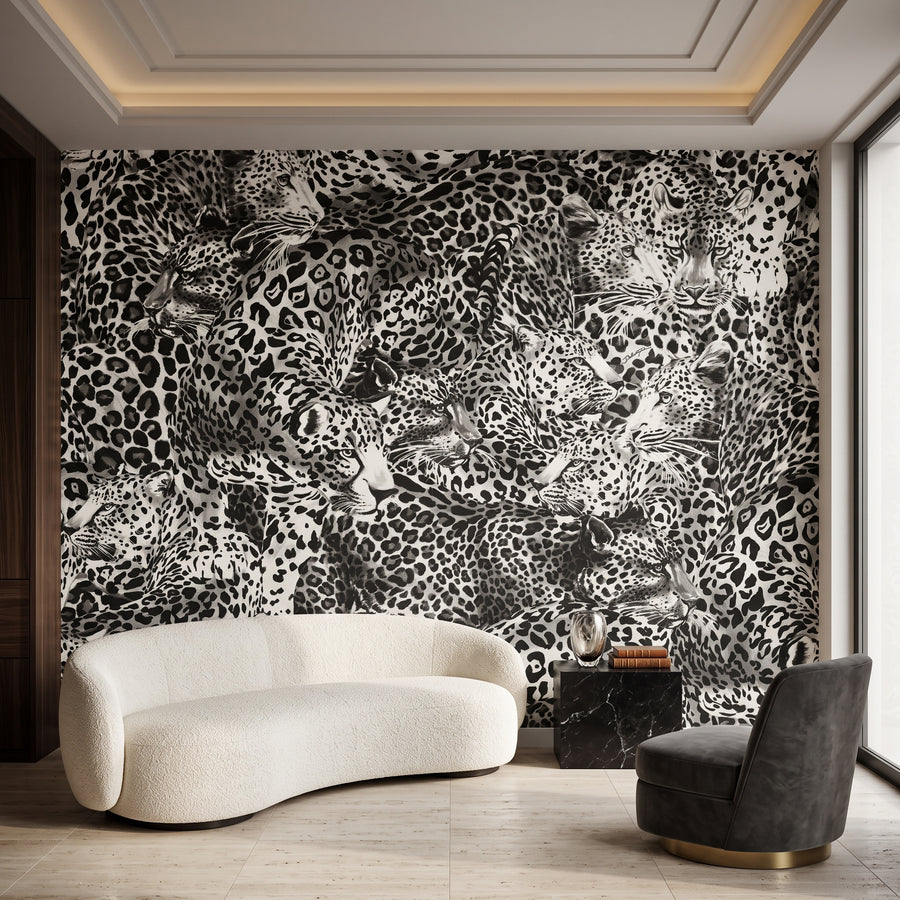 Papier peint Dolce Gabbana motif léopard noir et blanc