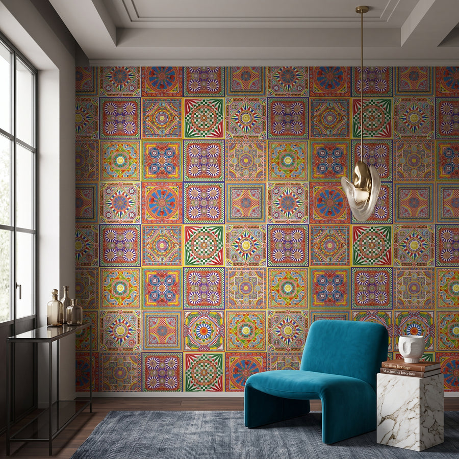 Papier peint panoramique Dolce Gabbana carreaux colorés