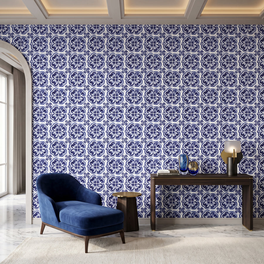 Papier peint collection Dolce Gabbana faïence bleue