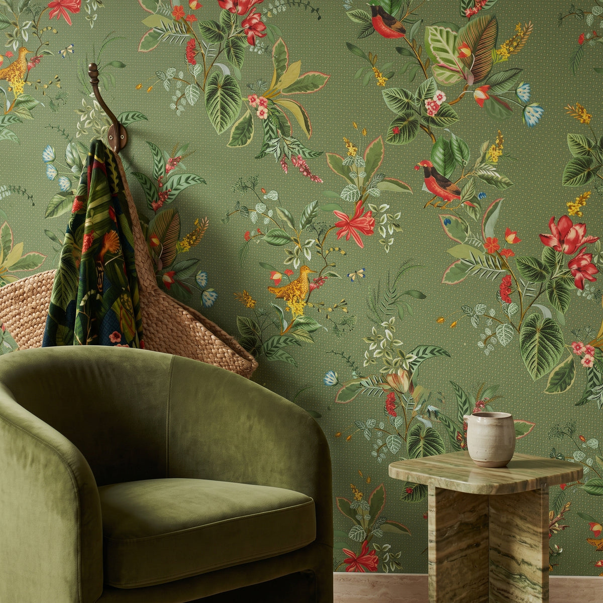 Papier peint Pip Studio botanique Florist sur fond vert