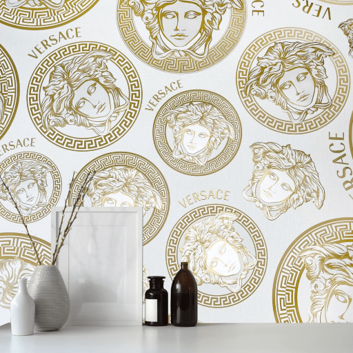 Papier peint Versace 5 Medusa Head crème & or