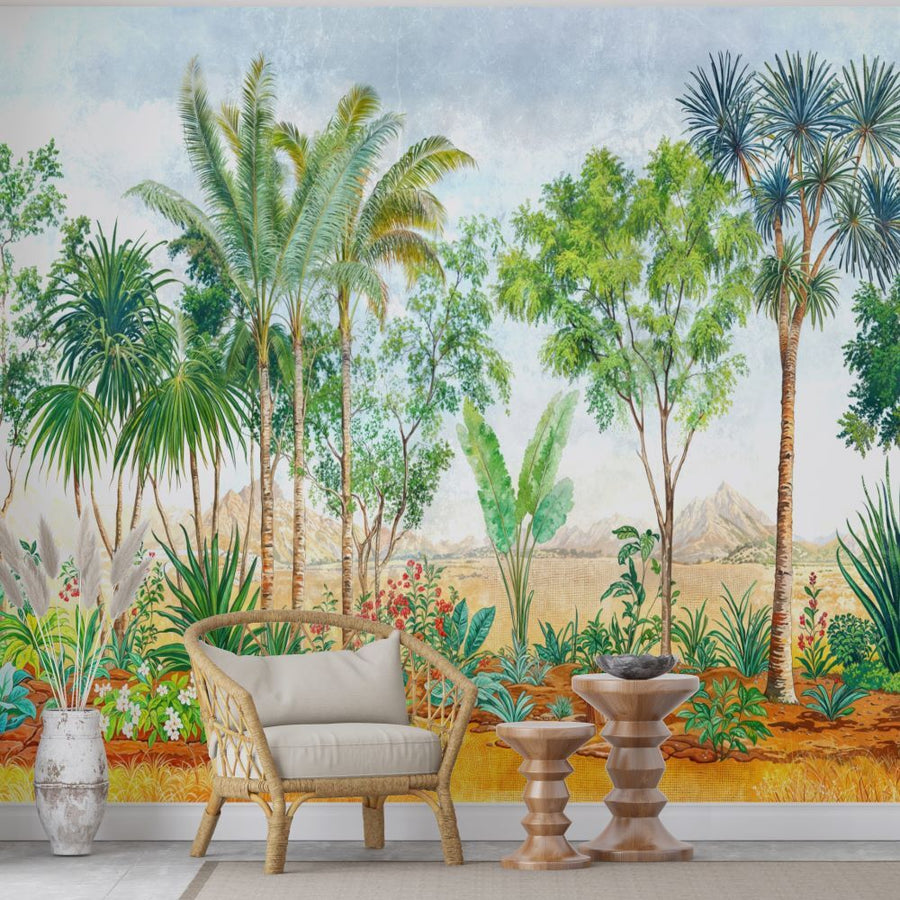 Papier peint motif arbres et plantes tropicales