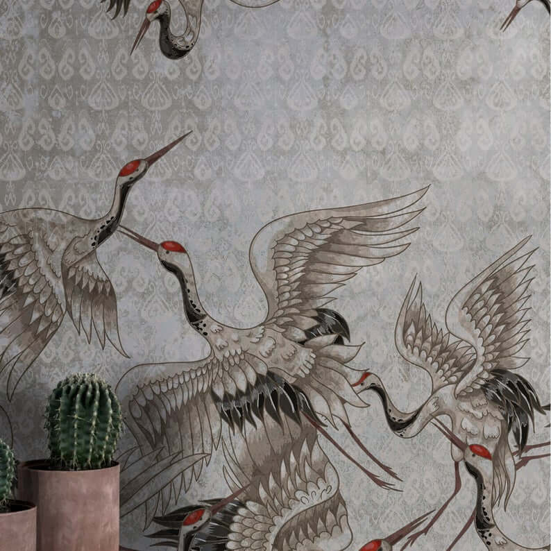 Papier peint famille de grues