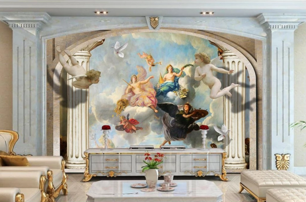 Papier peint anges et colonnes antiques