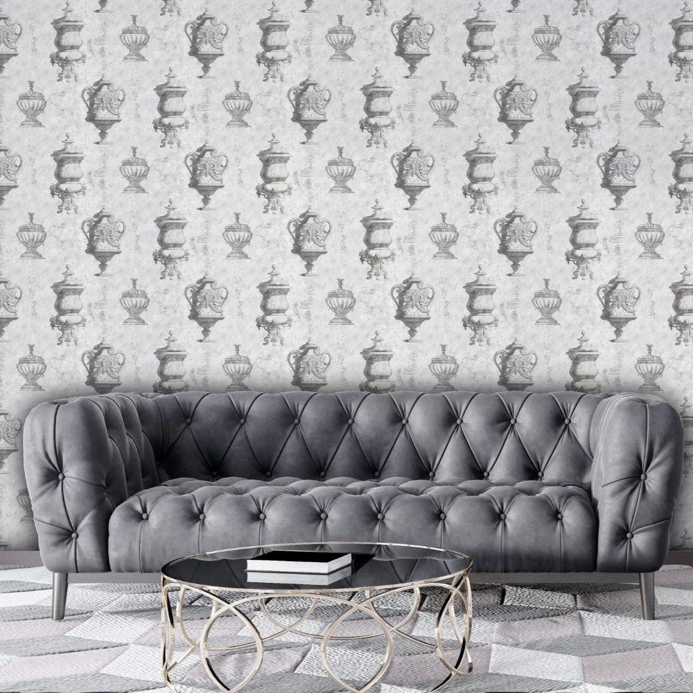 Papier peint vases et coupes patinés anthracite