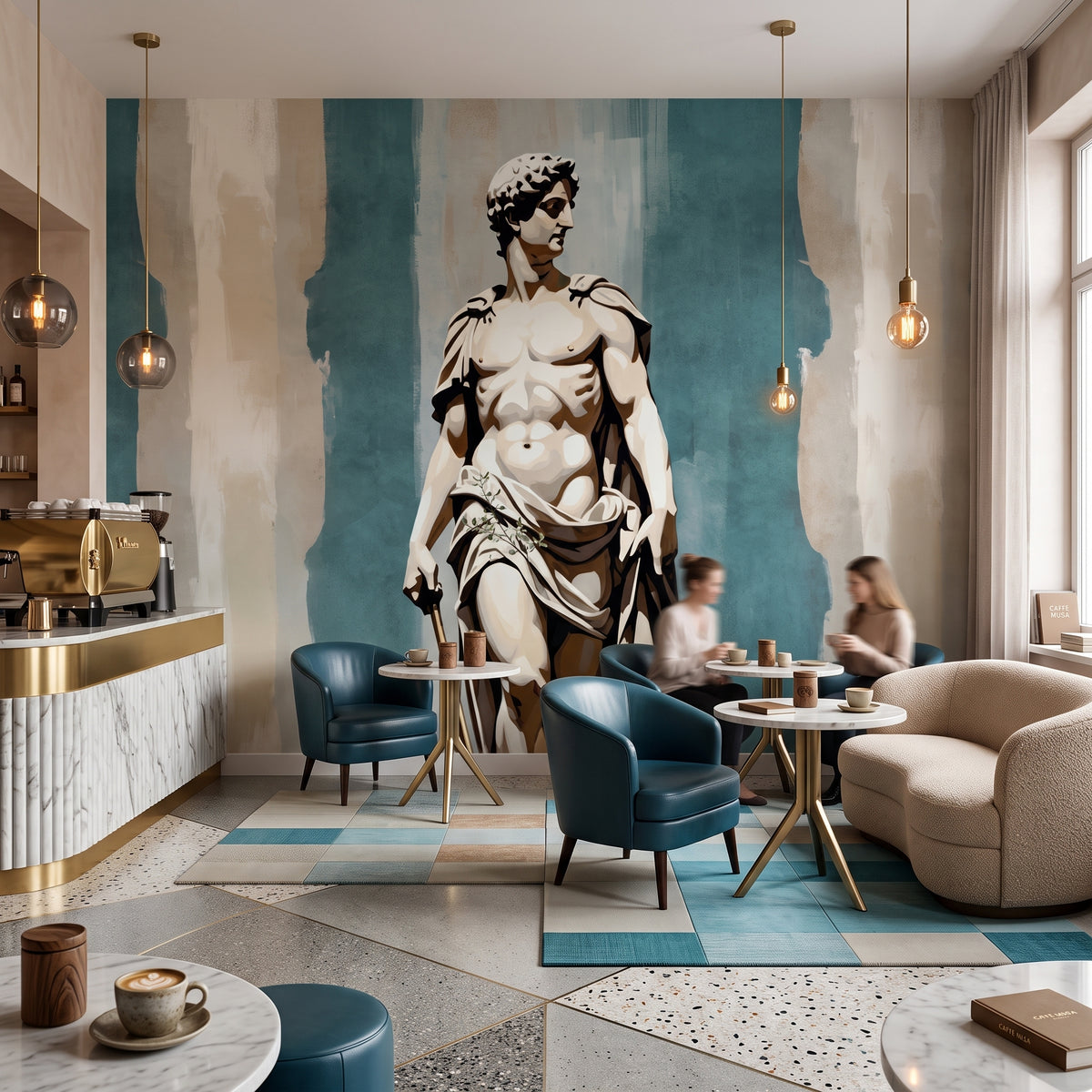 Papier peint Apollon bleu antique