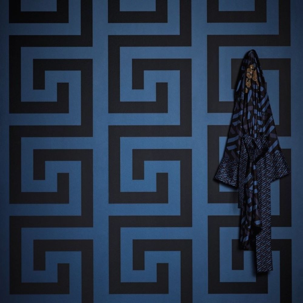 Papier peint Versace Greek Key bleu marine