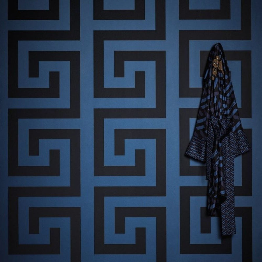 Papier peint Versace Greek Key bleu marine
