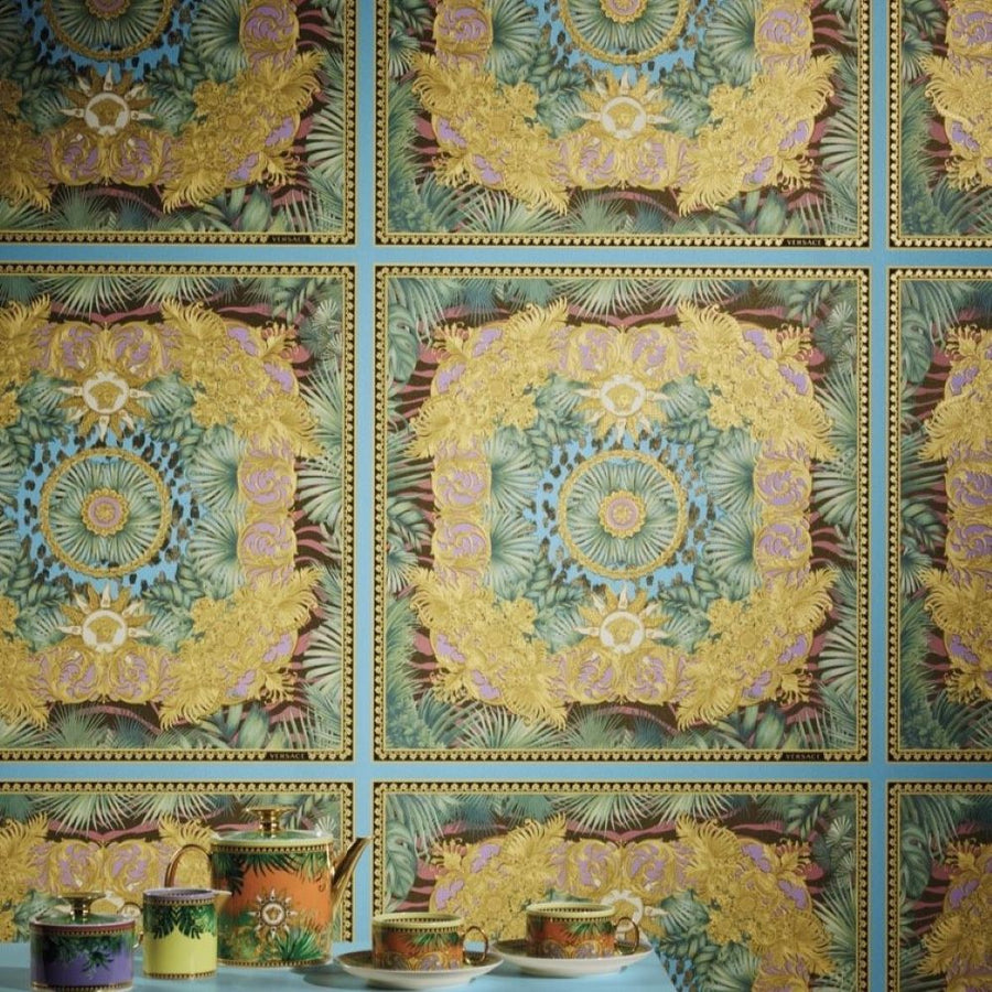 Papier peint collection Versace 5 motif médaillon baroque or