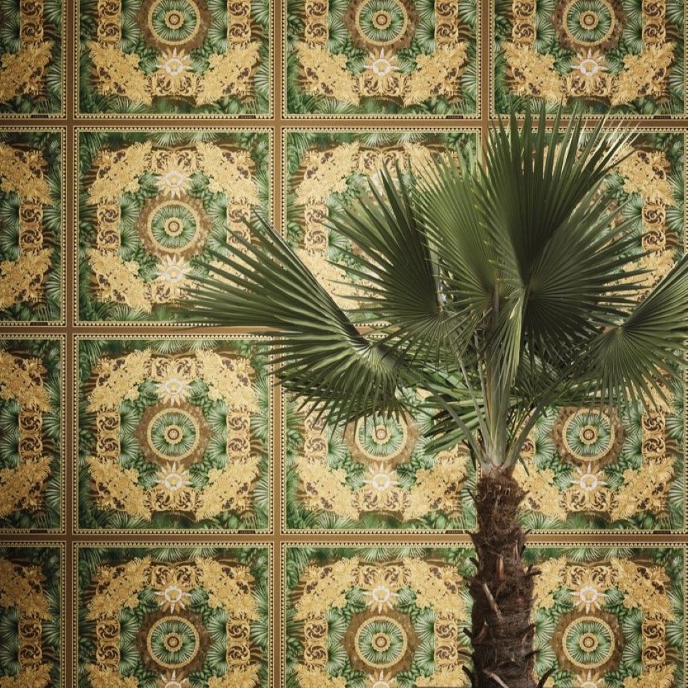 Papier peint collection Versace 5 motif carreaux vert