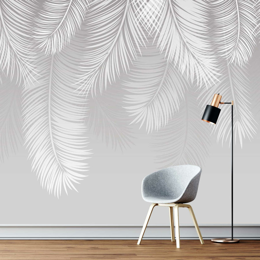 Papier peint palmes retombantes aux tons gris
