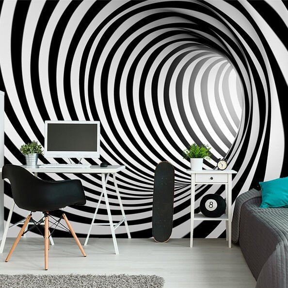 Papier peint tourbillon géométrique noir et blanc