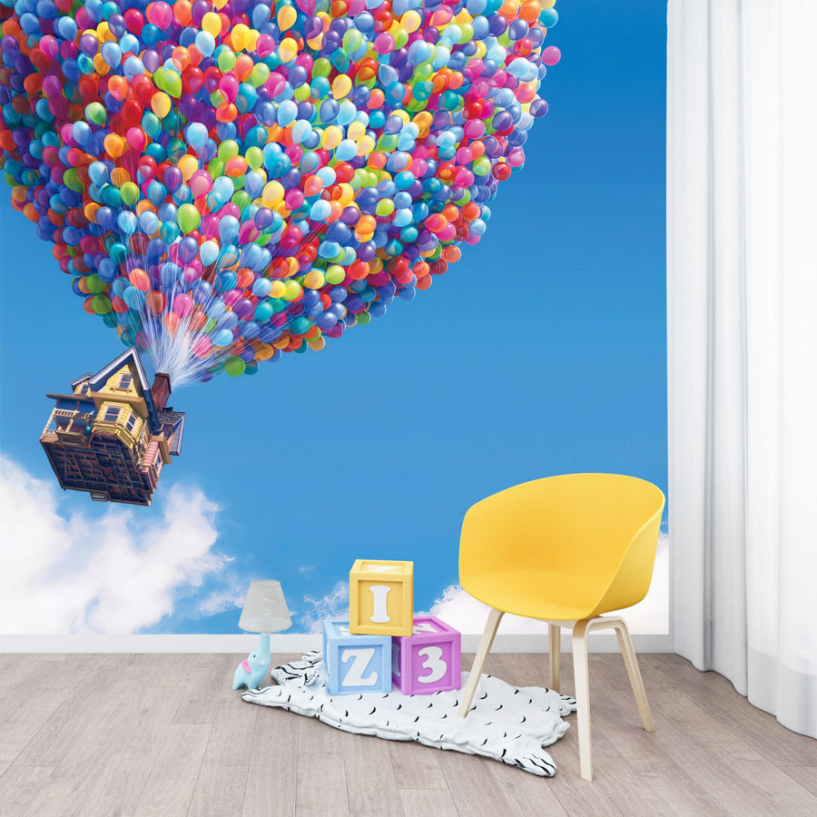 Papier peint enfant Uva maison volante aux ballons