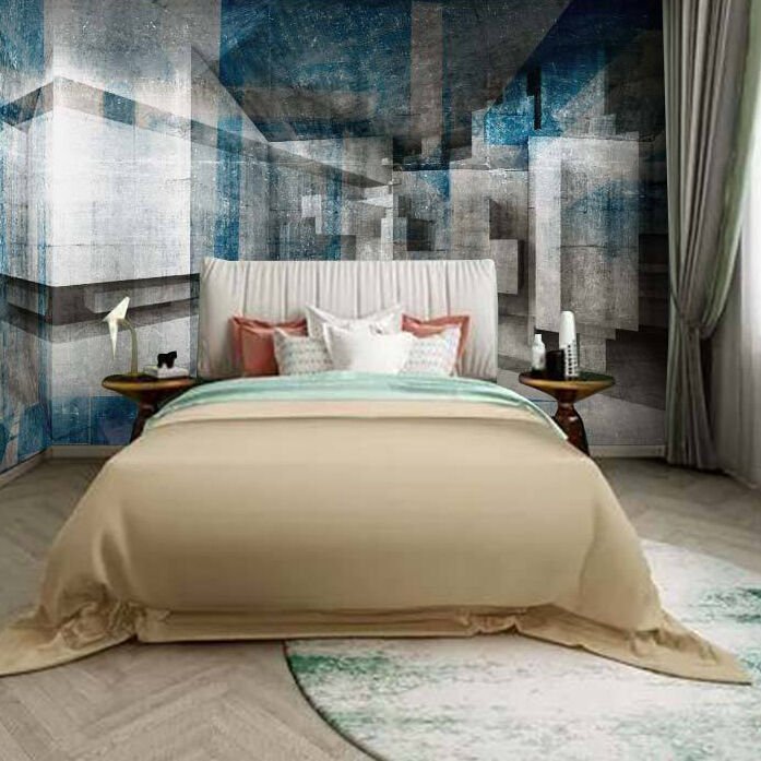 Papier peint murs en relief bleu, bleu marine et anthracite