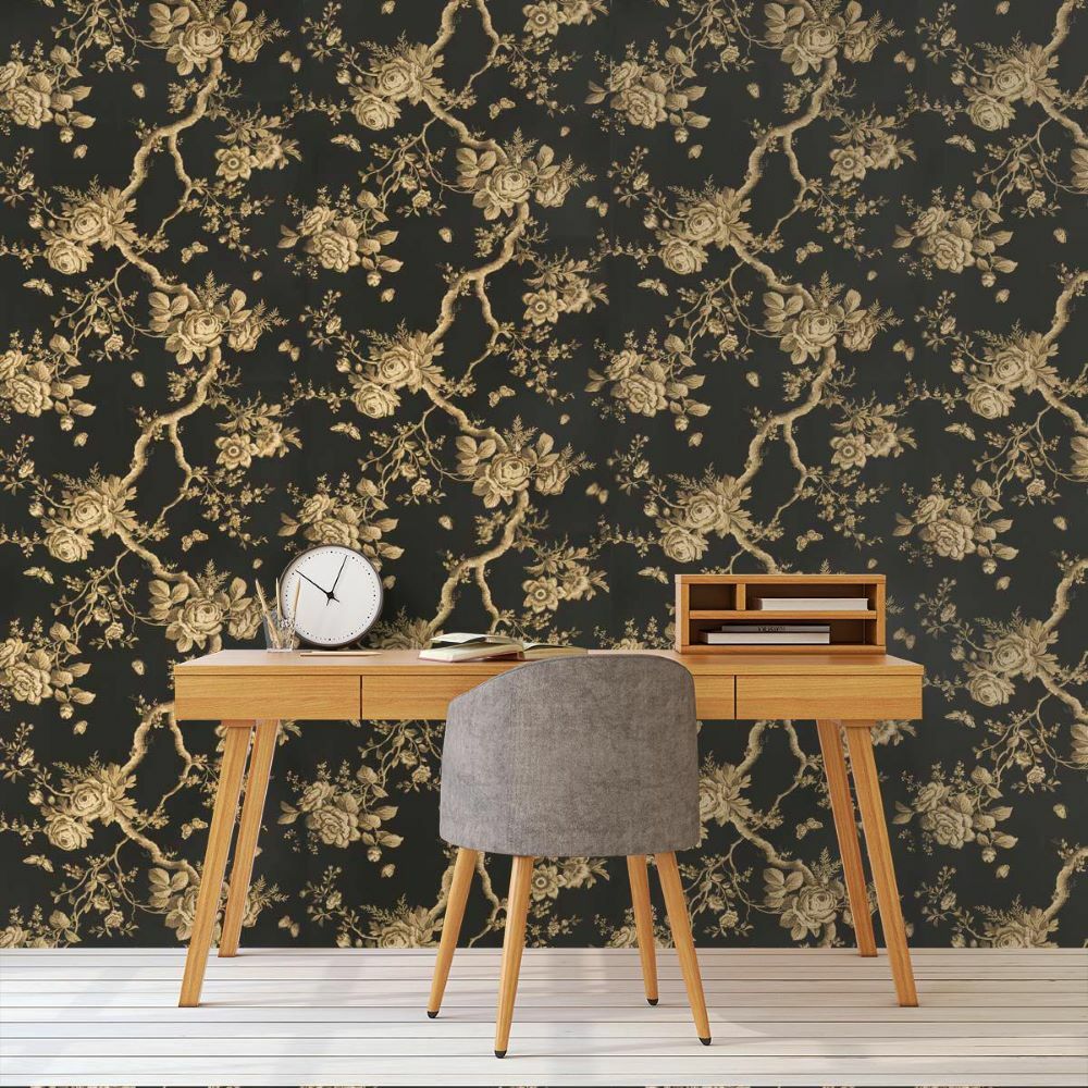 Papier peint fleurs anthracite et brun Ashfield Floral