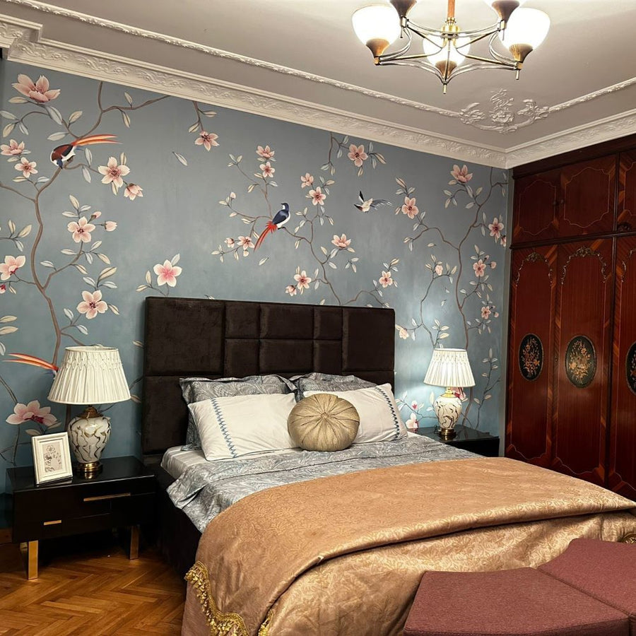 Papier peint fleurs bleues, série Bahar