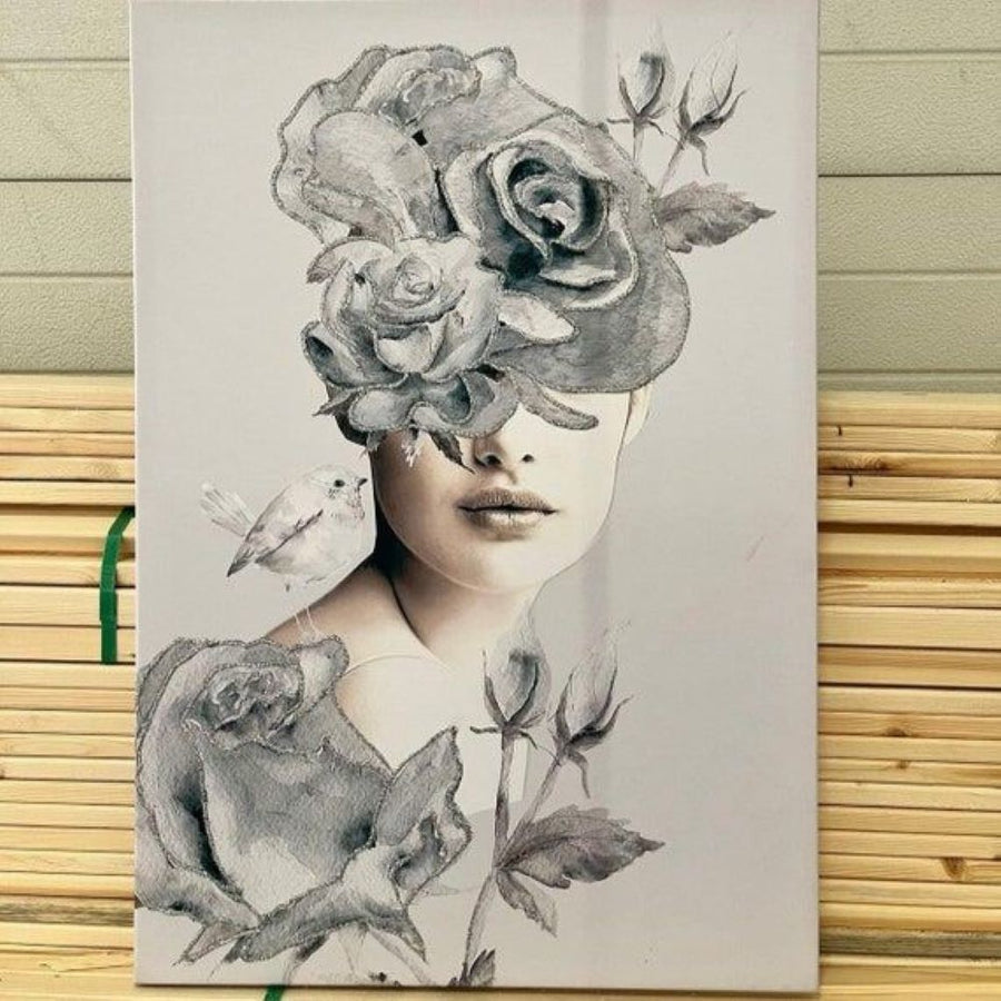 Papier peint panoramique Uva roses grises et petit moineau
