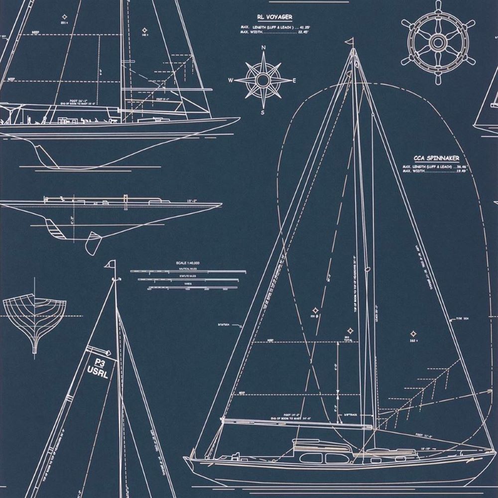Papier peint Ralph Lauren Boat Blueprint Dark Blue