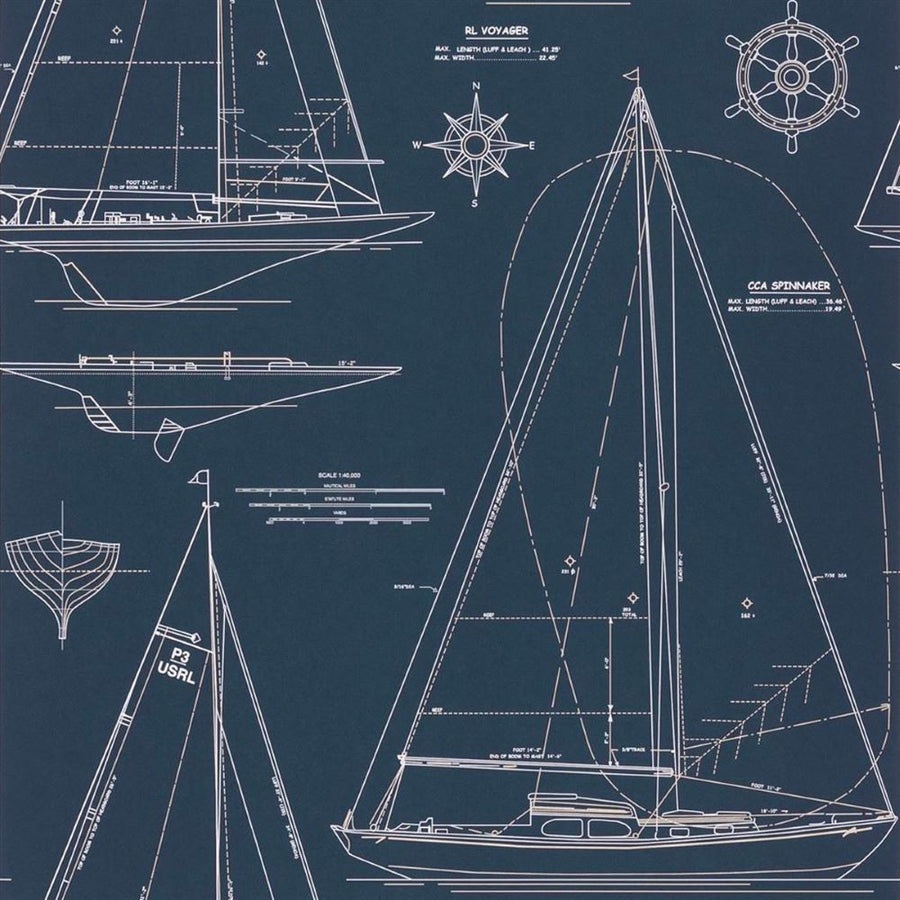 Papier peint Ralph Lauren Boat Blueprint Dark Blue