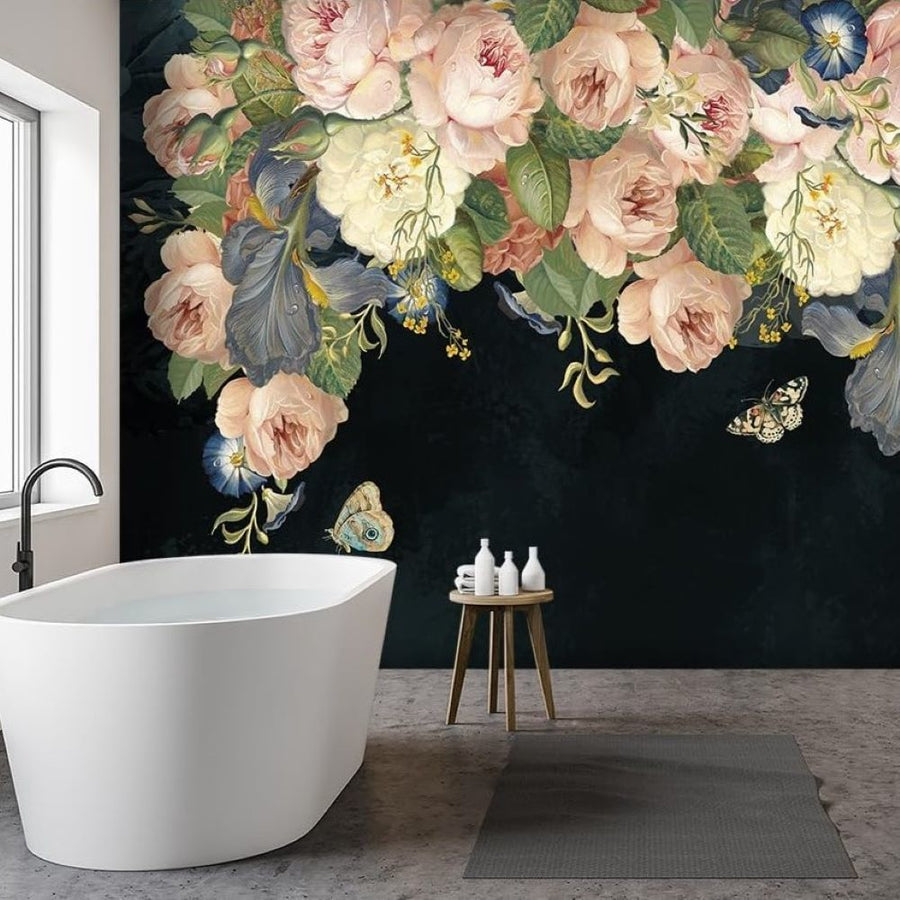 Papier peint grandes fleurs de magnolia retombantes