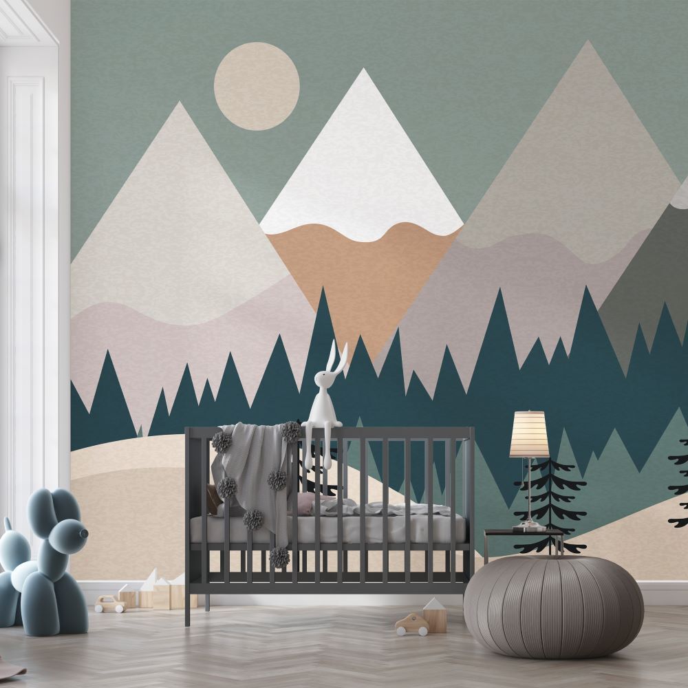 Papier peint pins et montagnes triangulaires