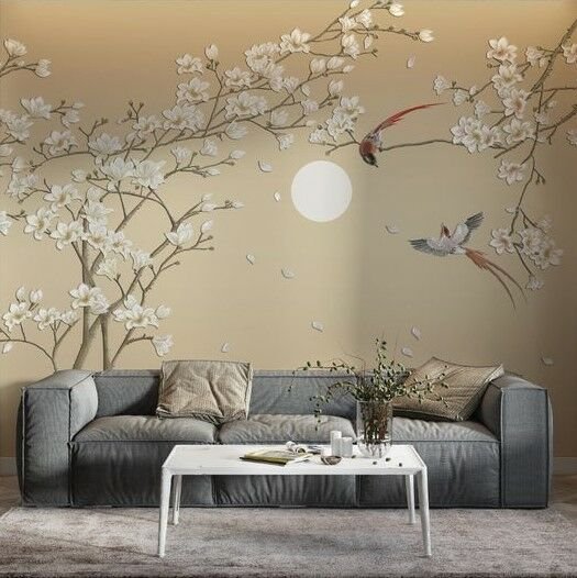 Papier peint chinoiserie fleurs et oiseaux