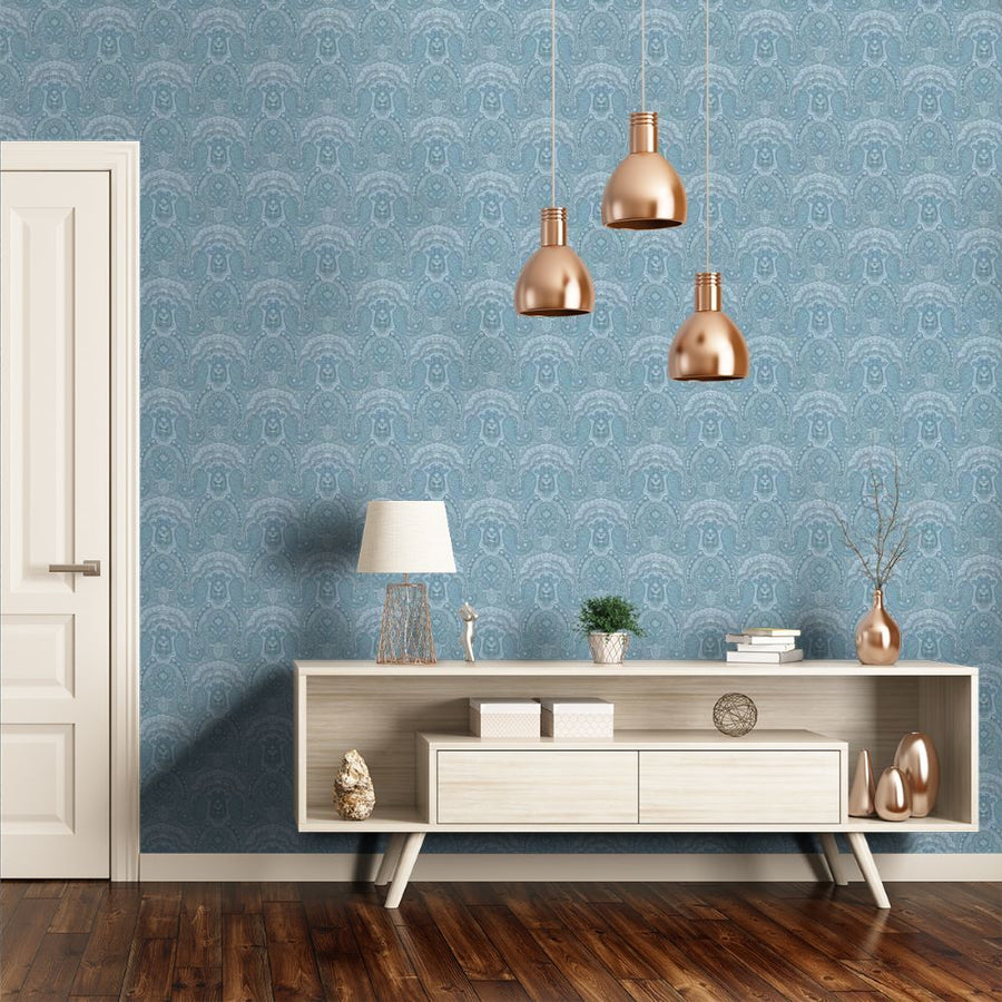 Papier peint Ralph Lauren motif cachemire bleu clair