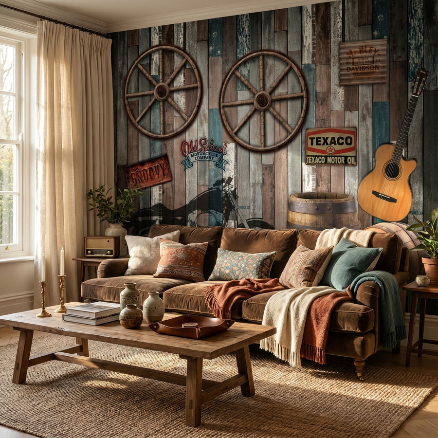 Papier peint moto, guitare et café