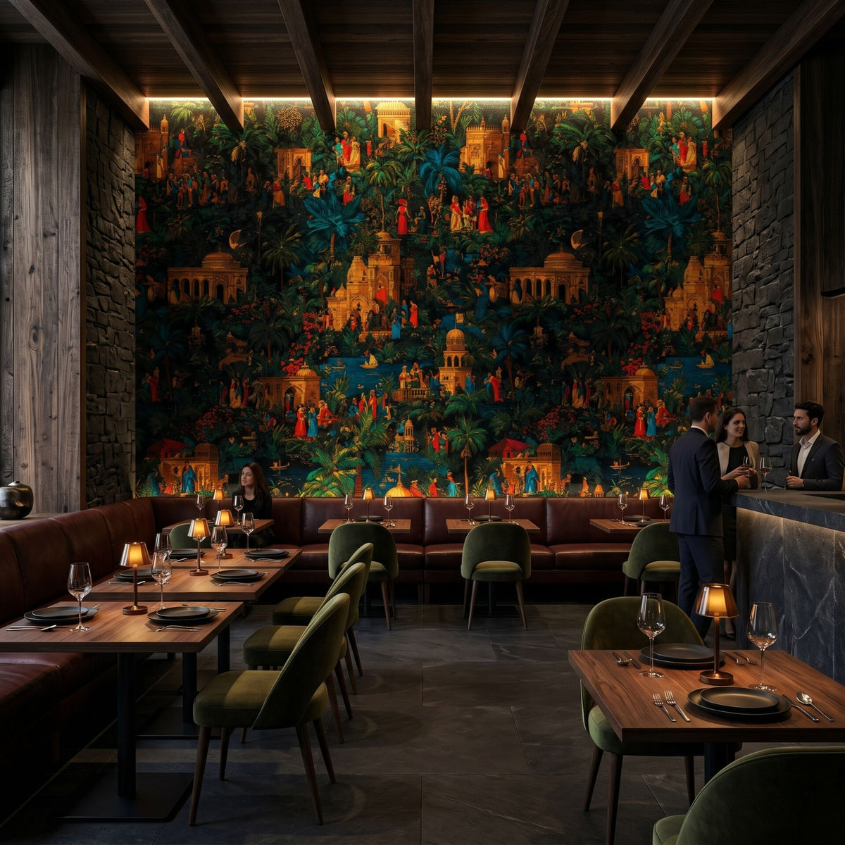 Papier peint jardins de nuit chinoiserie