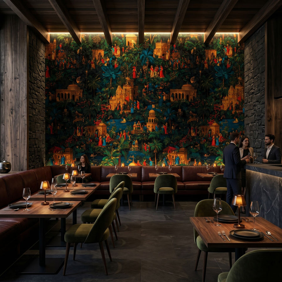 Papier peint jardins de nuit chinoiserie