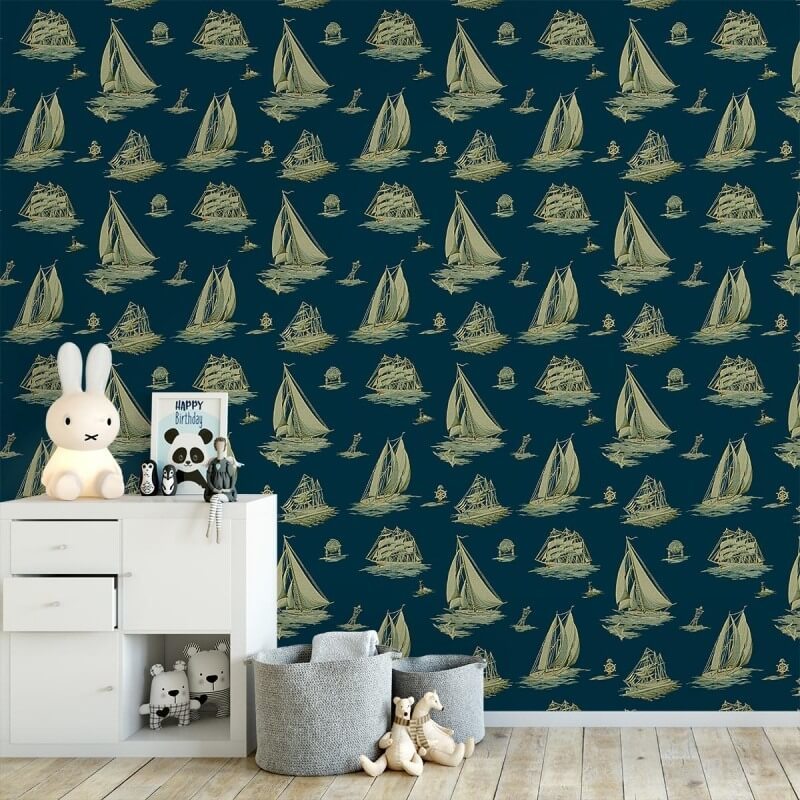 Papier peint Ralph Lauren bateaux de Pâques bleu marine