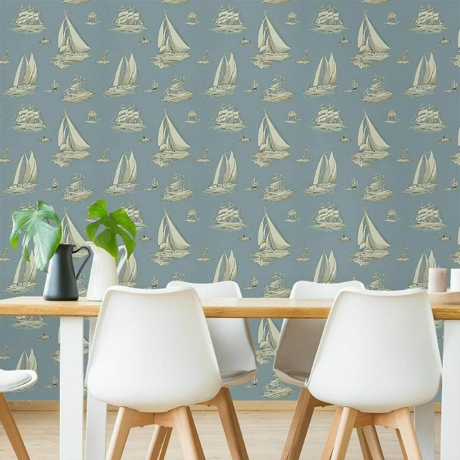 Papier peint Ralph Lauren bateaux de Pâques bleu