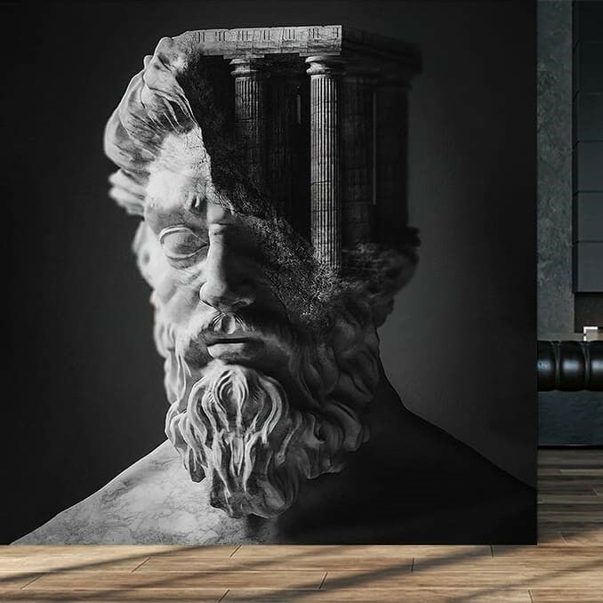 Papier peint grand Zeus pensif parmi les colonnes