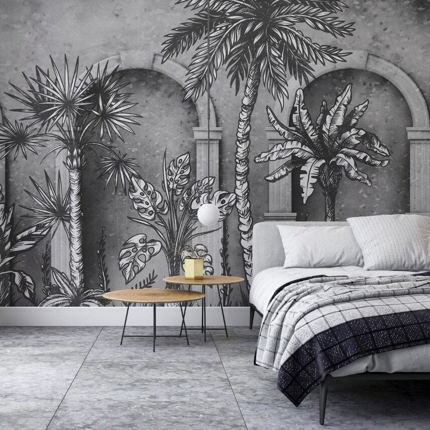 Papier peint remparts et arbres noir et anthracite