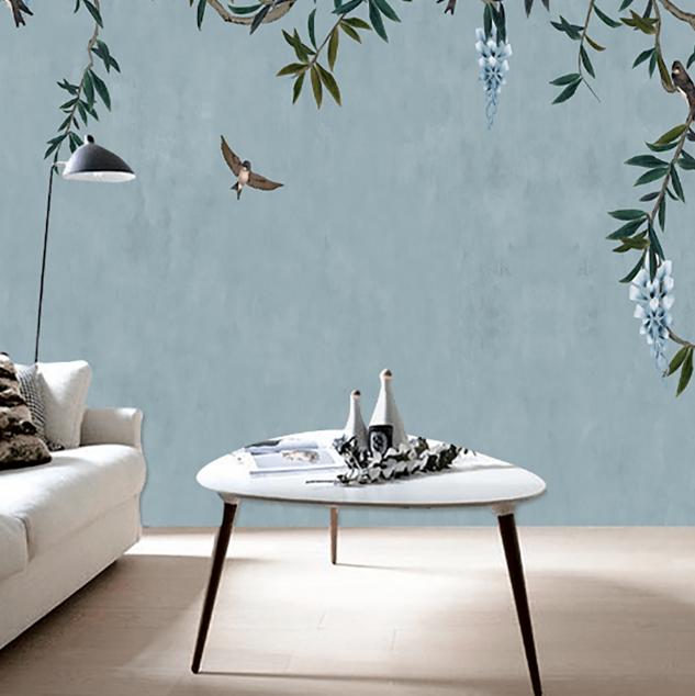 Papier peint jacinthes bleu doux retombantes