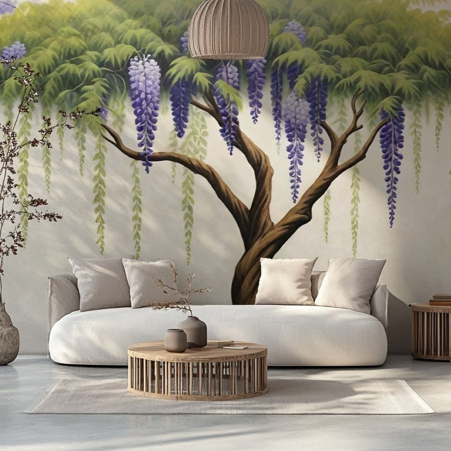 Papier peint arbre à jacinthes violettes