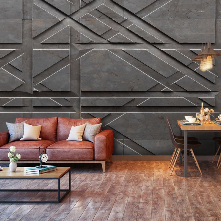 Papier peint 3D mur de pierre anthracite