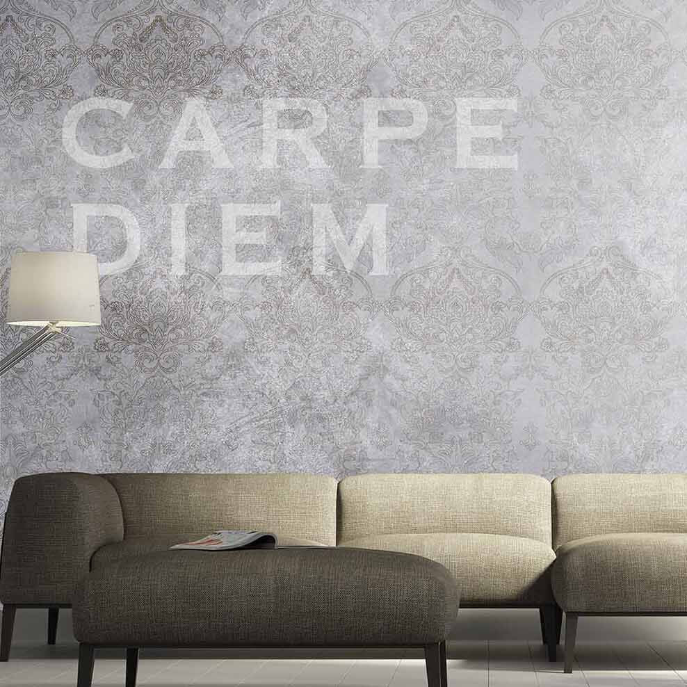 Papier peint motif cachemire sur fond gris béton