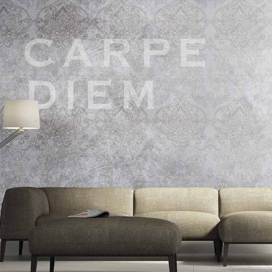 Papier peint motif cachemire sur fond gris béton