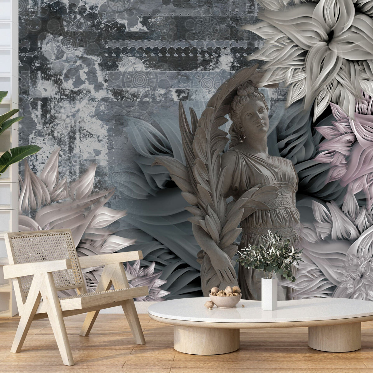 Papier peint femme parmi les fleurs mythologiques