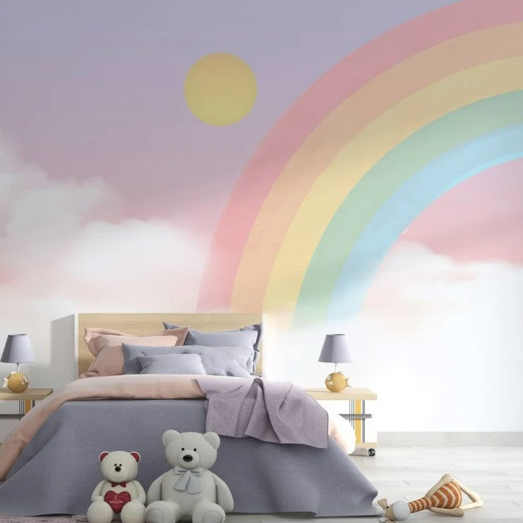 Papier peint arc-en-ciel et soleil dans les nuages