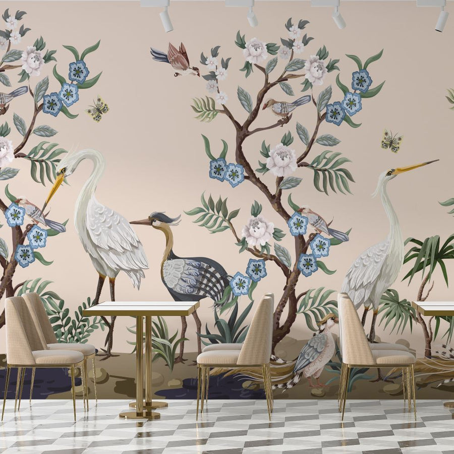 Papier peint cigognes et grues