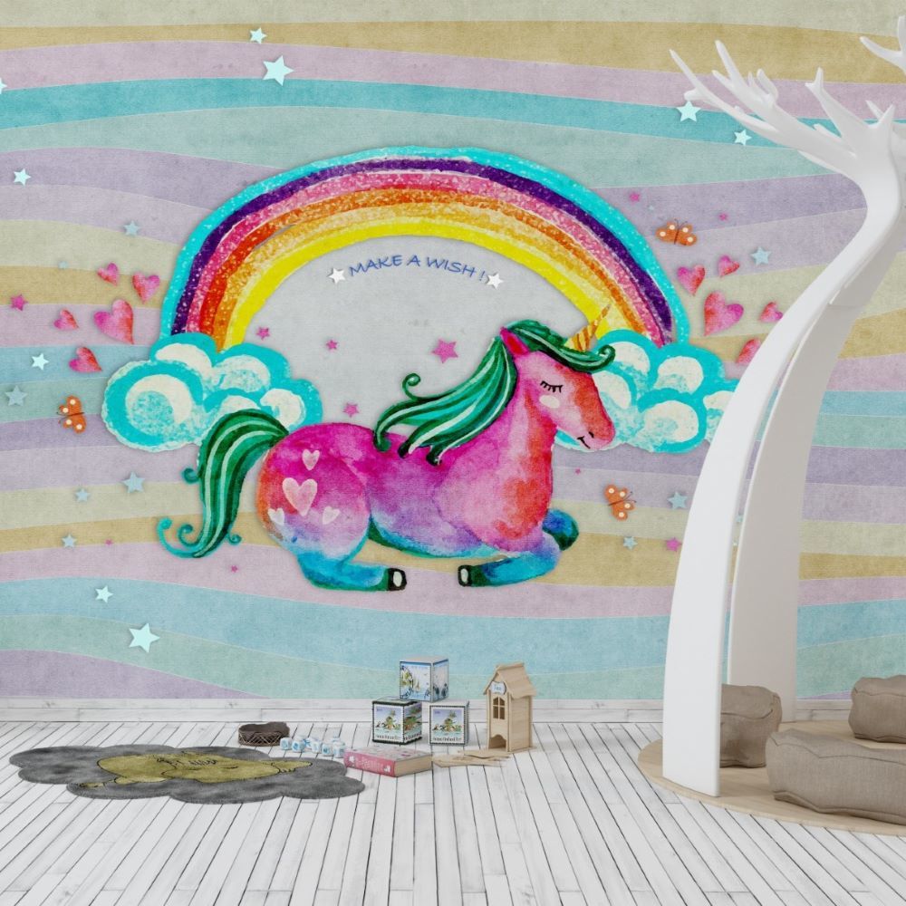 Papier peint poney licorne arc-en-ciel