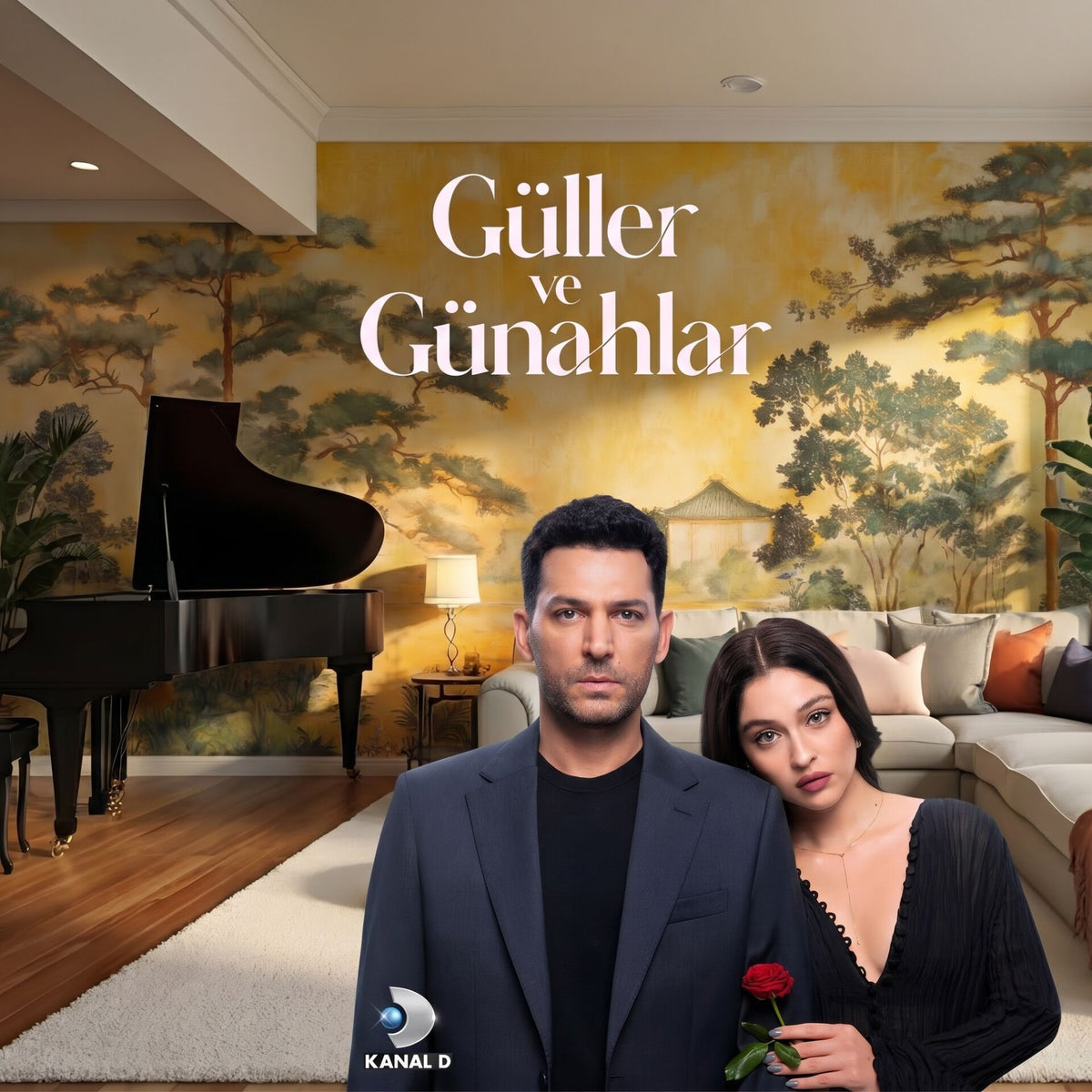 Papier peint chambre d'enfant panorama doré, série Güller ve Günahlar