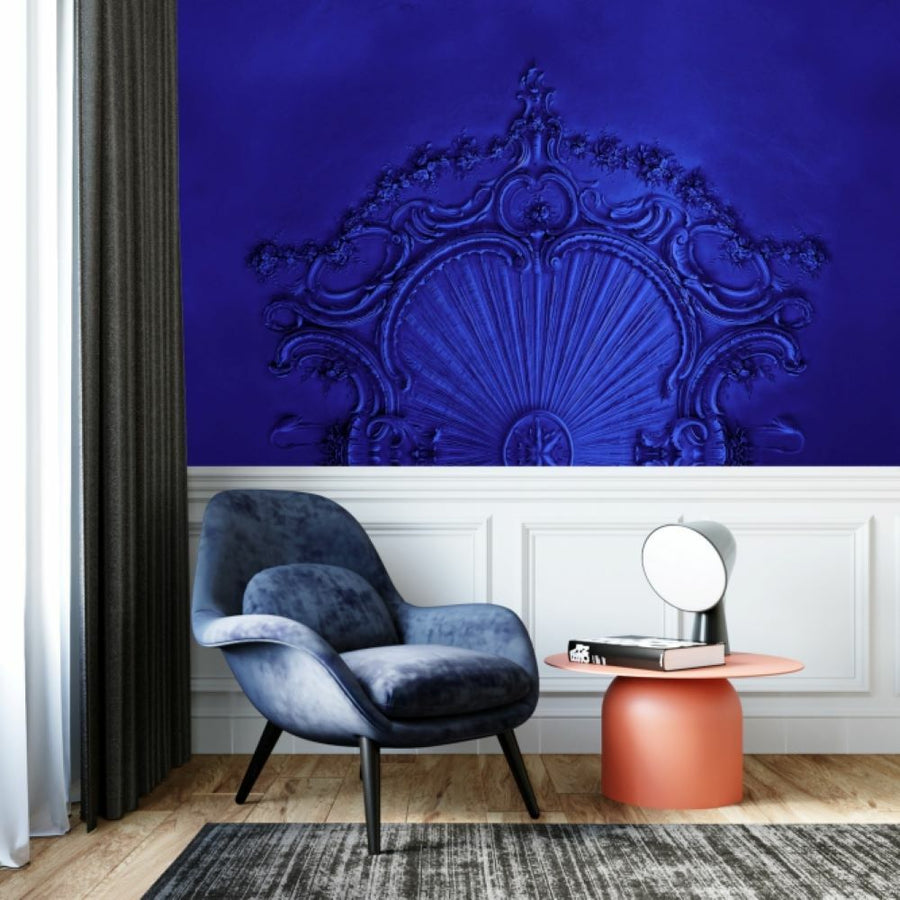 Papier peint création exclusive en relief bleu pétrole