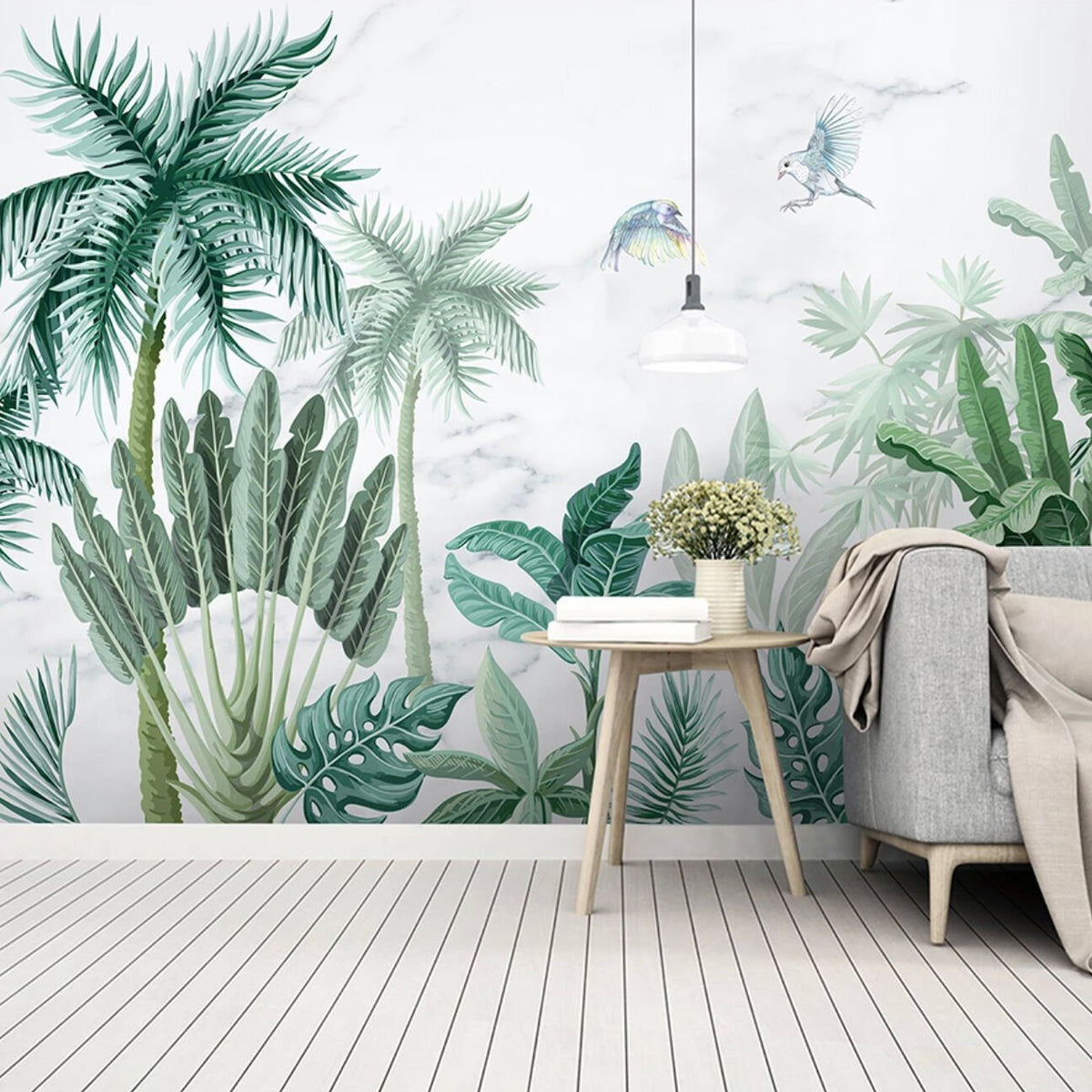 Papier peint plantes tropicales aux tons de vert